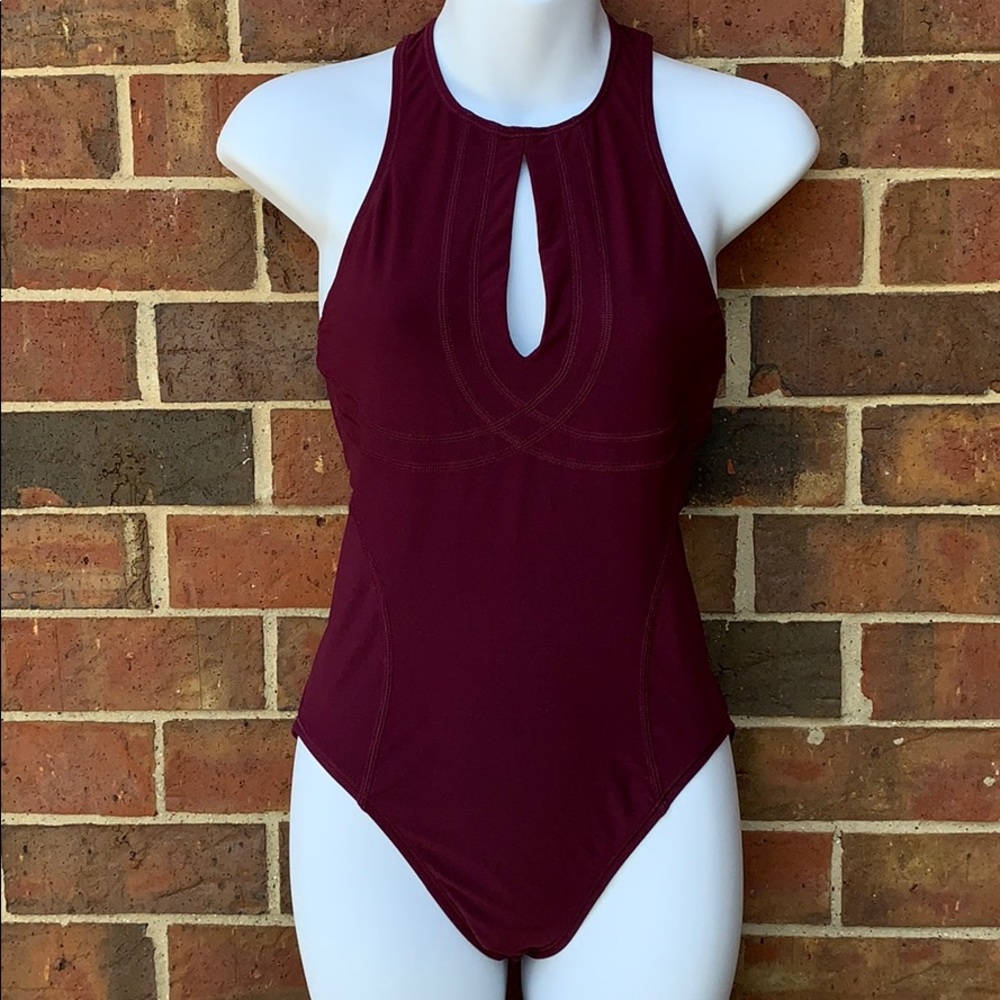 Maroon everything but water EBW keyhole swimsuit